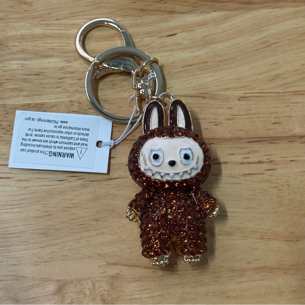Labubu Paved Cute Crystal Bunny Keychains Brown